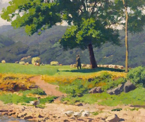 19th century - The shepherd at the water&#039;s edge  - Otto GUNTHER-NAUMBURG (1856-1941)