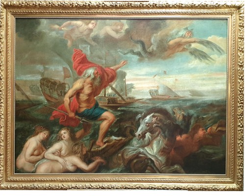 Quos Ego Neptune calmant les flots, époque 17e, copie d'atelier d 'après Rubens