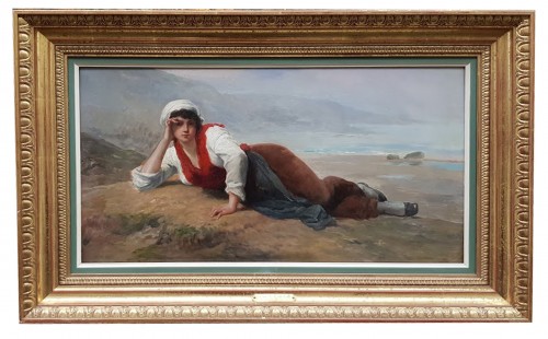 Breton woman lying in front of the sea - François FEYEN-PERRIN (1826-1888)