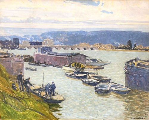 Bateaux à Sevères - Ferdinand Lantoine (1876-1956) - Tableaux et dessins Style 