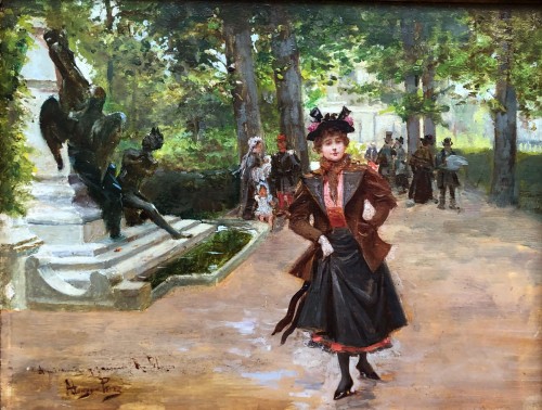 Parisienne in the park - Mariano ALONSO-PEREZ (1857-1930)