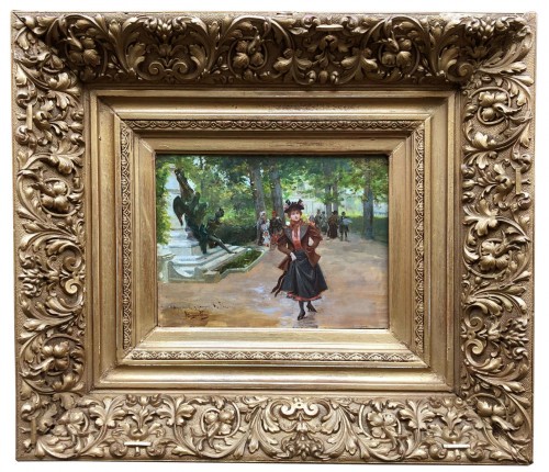 Parisienne au parc - Mariano ALONSO-PEREZ (1857-1930) - Tableaux et dessins Style 