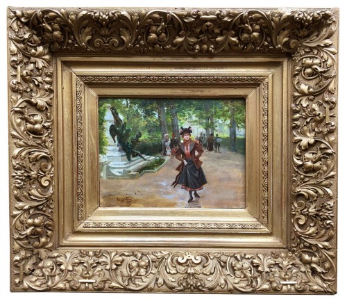 Parisienne au parc - Mariano ALONSO-PEREZ (1857-1930) - Tableaux et dessins Style 