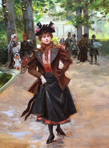 Tableaux et dessins  - Parisienne au parc - Mariano ALONSO-PEREZ (1857-1930)