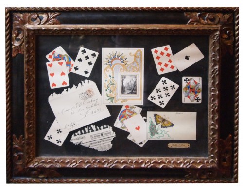  trompe l&#039;oeil with cards dated 1902 - C SUTTERLIND    - Paintings & Drawings Style 