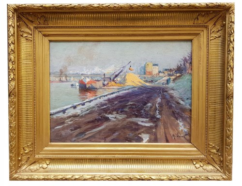 Péniche au bord de Seine - Alexandre JACOB (1876-1972) - Tableaux et dessins Style 