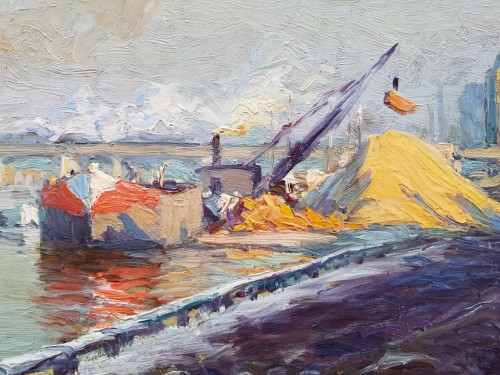 Tableaux et dessins Tableaux du XXe siècle - Péniche au bord de Seine - Alexandre JACOB (1876-1972)