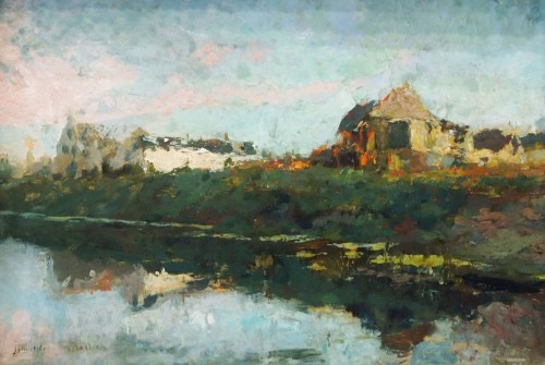  Houses by the river  - Alfred BASTIEN  (1873-1955) - Paintings & Drawings Style 