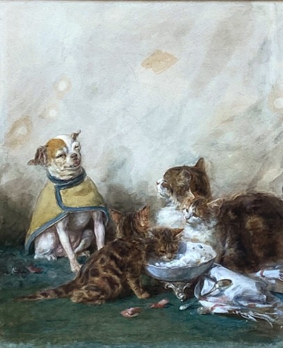 Cats And Dogs Playing - Louis Eugène LAMBERT  (1825-900)