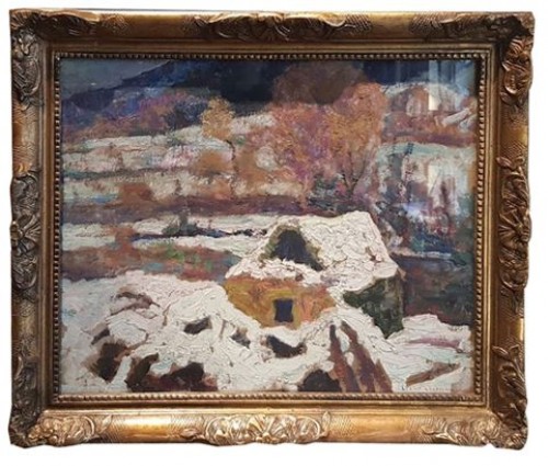 Victor CHARRETON (1864 -1936) - Chaumière sous la neige