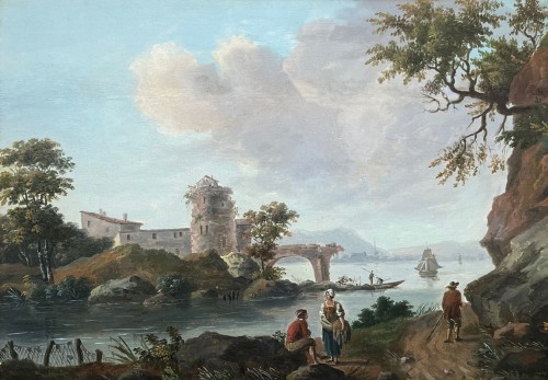 Port and castle, 18th century  - Paintings & Drawings Style 