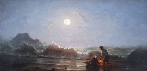 Seaside under the moon - Amédée ROSIER (1831-1914)
