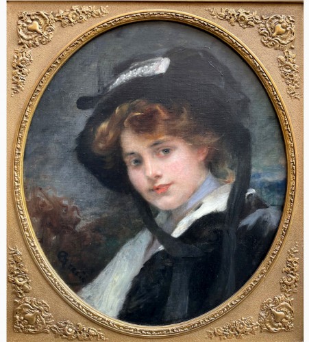 Jeune femme au chapeau - Antonin Mercier (1845-1916) - Tableaux et dessins Style 