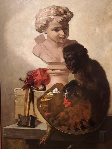 Singe à la palette par Charles MONGINOT (1825-1900) - Tableaux et dessins Style 