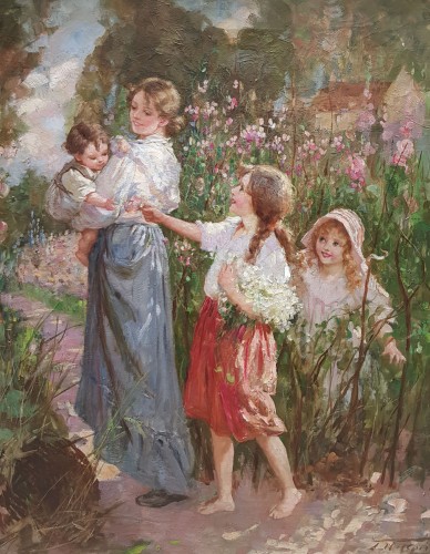 The Stroll in the Garden end of 19th century  - Paintings & Drawings Style 