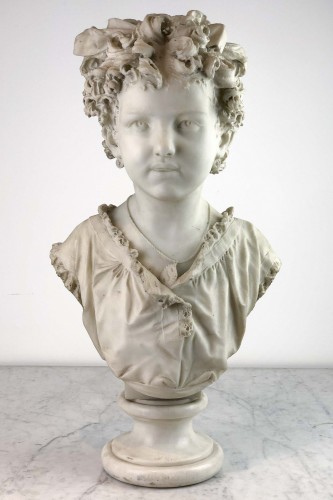 Bust of a young girl - Contantino Pondiani ( 1837-1922) - 