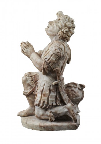 Jaspard Marsy -Kneeling roman soldier, alabaster, North of France, 17th c.