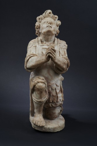 Sculpture  - Jaspard Marsy -Kneeling roman soldier, alabaster, North of France, 17th c.