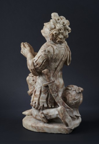 17th century - Jaspard Marsy -Kneeling roman soldier, alabaster, North of France, 17th c.