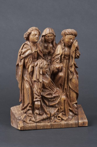 La Pâmoison - Fragment de retable en chêne, Ardennes XVIe siècle - Sculpture Style Moyen Âge