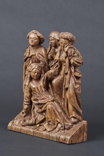 Sculpture Sculpture en Bois - La Pâmoison - Fragment de retable en chêne, Ardennes XVIe siècle