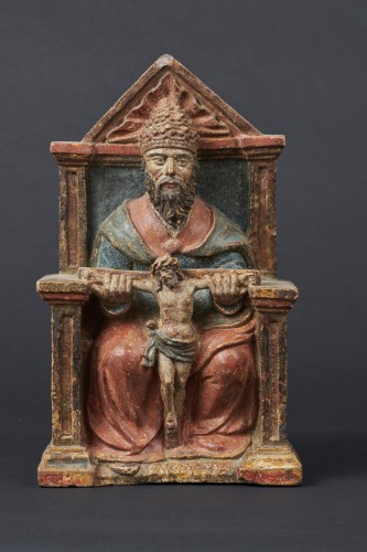 Dieu le Père en pierre polychromée Lorraine première moitié du XVIe siècle - Galerie Sismann