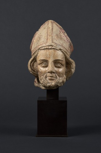 Gothic Bishop&#039;s Head - Burgundy, Early 14th Century - Sculpture Style Middle age