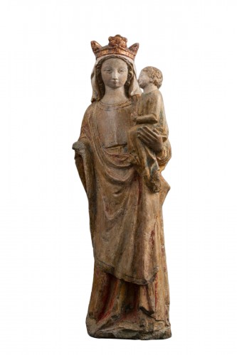Vierge à l'Enfant en pierre calcaire polychrome, Bassin Parisien XIVe siècle
