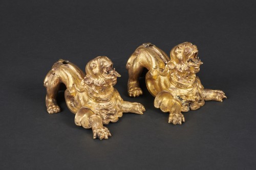 Pair of lions in gilded bronze from a cabinet - Venice  End of 16th century - 