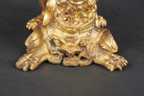 Renaissance - Pair of lions in gilded bronze from a cabinet - Venice  End of 16th century