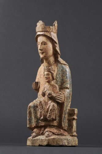 Vierge à l'Enfant en Majesté, Pyrénées-Orientales seconde moitié du XIIIe siècle - Sculpture Style Moyen Âge
