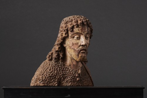 Bust of Saint John the Baptist in polychrome wood - Bavaria 16th Ccentury  - 