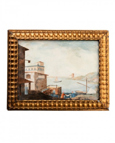 View Of An Italian Port Panel In Scagliole, Italy Mid-18th Century