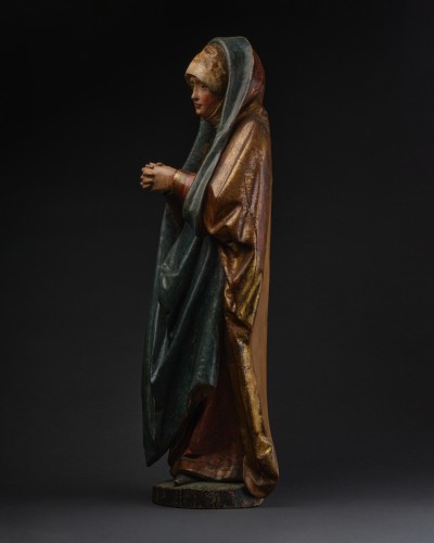 Vierge de calvaire en bois polychromé et doré, Souabe début du XVIe siècle - Sculpture Style Renaissance