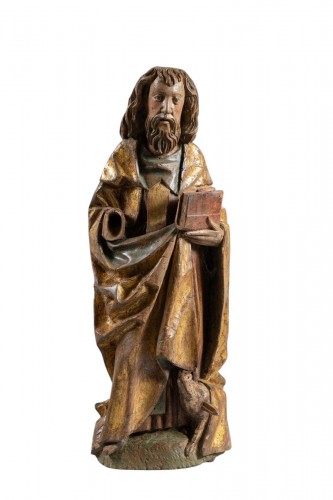 Saint Antoine en tilleul polychromé  et doré - Souabe, début du XVIe siècle
