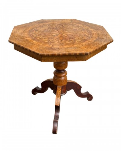 Italian Tripod Table In Marquetry And Walnut