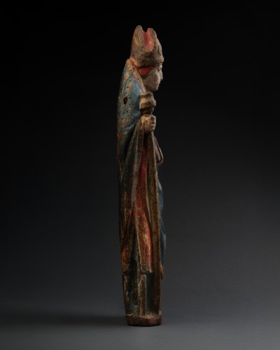 Sculpture  - Bishop in Polychrome Linden Wood - Swabia, late 15th Century