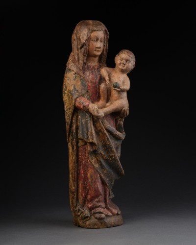 Polychrome Wooden Virgin, Probably Burgundy – Mid-15th Century - Sculpture Style Middle age