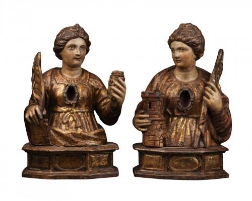 Paire de bustes reliquaires en bois doré, Centre de l’Italie deuxième moitié du XVI
