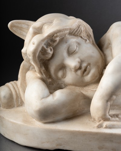 Éros endormi, Marbre, Attribué à Tommaso DELLA PORTA (vers 1546 - 1606) - Sculpture Style Renaissance