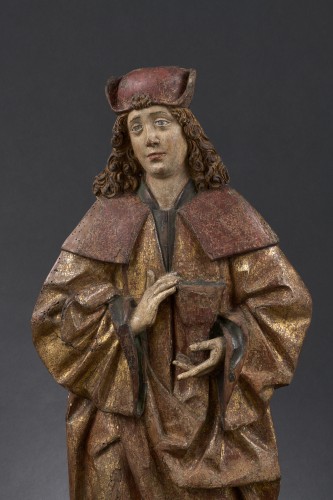 Saint Guy, tilleul polychromé et doré - Sud de la Souabe vers 1500-1510 - Sculpture Style Moyen Âge