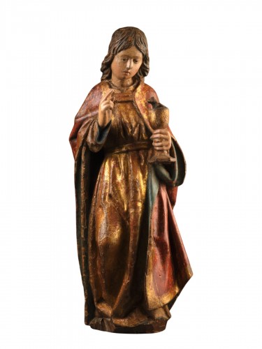Walnut Saint John, Original Polychromy, Spain Early 16th Century
