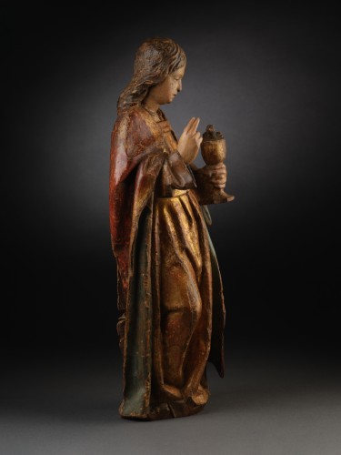 Saint Jean en noyer, polychromie d'origine - Espagne début du XVIe siècle - Sculpture Style Renaissance