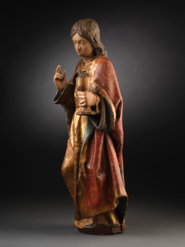 Saint Jean en noyer, polychromie d'origine - Espagne début du XVIe siècle - Galerie Sismann