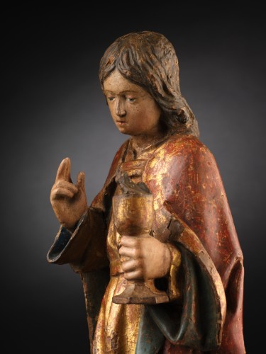 XVIe siècle et avant - Saint Jean en noyer, polychromie d'origine - Espagne début du XVIe siècle