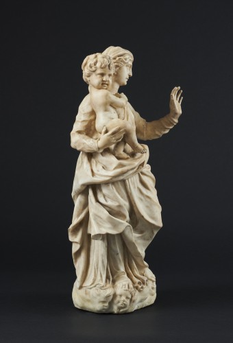 Marble Madonna And Child, Central Italy 17th Century - Sculpture Style Louis XIII