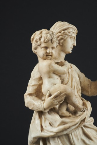 17th century - Marble Madonna And Child, Central Italy 17th Century