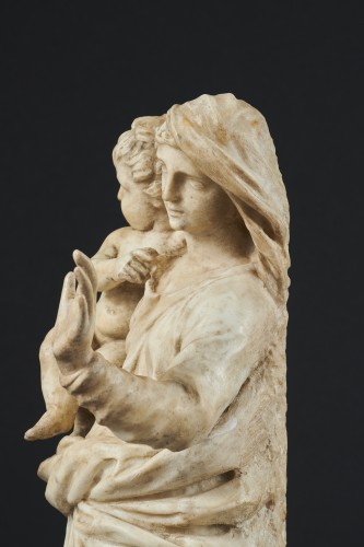 Louis XIII - Marble Madonna And Child, Central Italy 17th Century