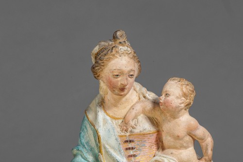 XVIIe siècle - Vierge à l'Enfant en terre cuite, Le Mans, XVIIe siècle Cercle de Charles Hoyau
