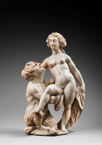 Nymph &amp; Satyr inspired by an engraving of Giolio Bonasone(1510-1576) - Sculpture Style Louis XIV